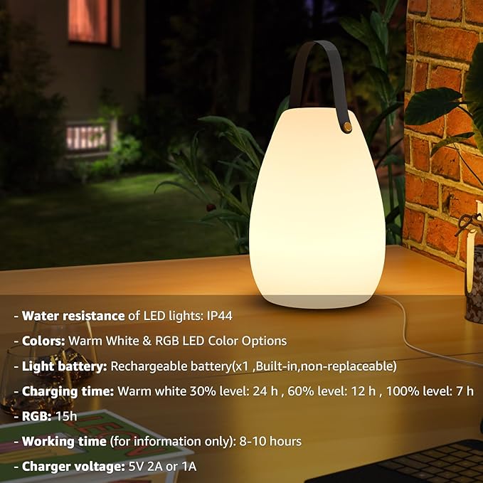 uuffoo Portable Outdoor Table Lamp, Dimmable Cordless Lamp with Remote and 7 RGB Colors IP44 Waterproof Hanging Lamp Indoor/Outdoor Night Lamp Lantern for Bedroom Garden Dining Camping