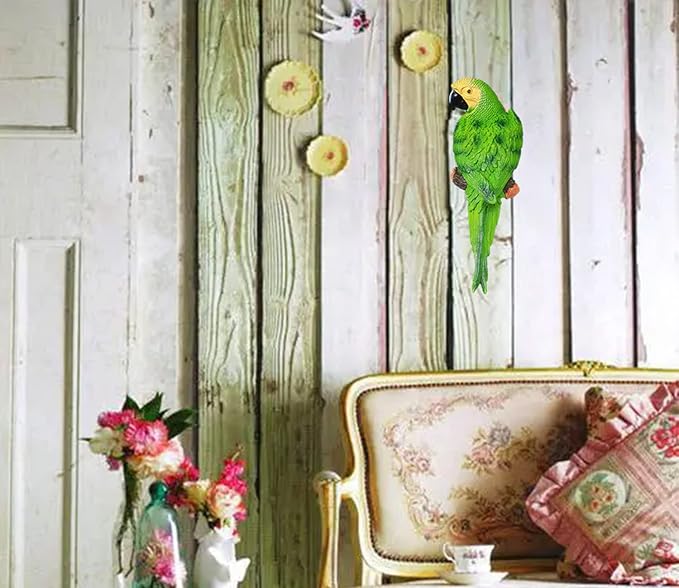 Bright Resin Parrot Statues and Figurines Home Decorations, Realistic Tropical Parrot Sculpture for Wall Decor, Tree, Patio, Garden, Outdoor Pool Statues DIY Bird Ornament(Green)