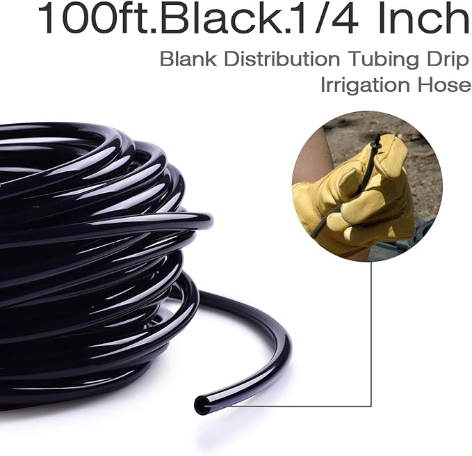 MIXC 100ft 1/4 inch Blank Distribution Tubing Drip Irrigation Hose Garden Watering Tube Line
