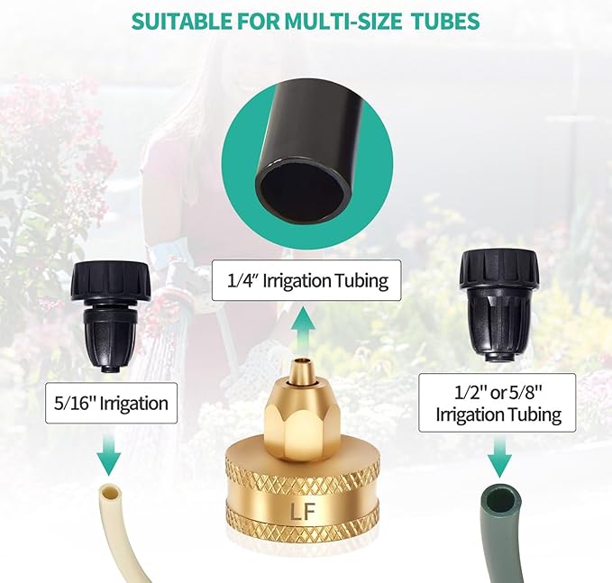 LF Brass Drip Irrigation Kit,Water Pressure Reducer Regulator 20~30PSI+3Pcs Hose Adapter+1Pcs Vacumm Breaker,3/4" GHT Connector