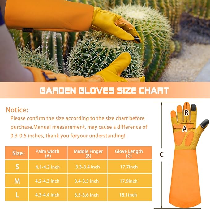 Long-Gardening-Gloves for Women/Men - Thorn Proof Rose Pruning Gloves Heavy Duty Gauntlet-M