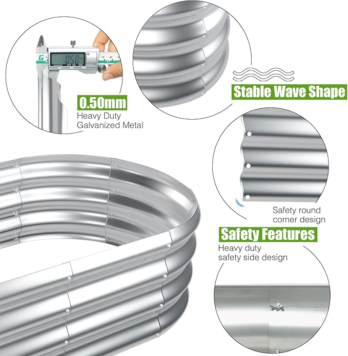 SnugNiture Galvanized Raised Garden Bed, 4x2x1ft Oval Metal Planter Box for Planting Outdoor Plants Vegetables