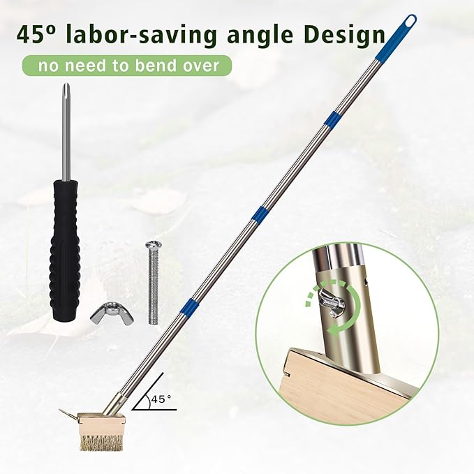 mcwdoit Crack Weeder Tool, Crevice Weeding Moss Brush with 2 Heads&Scraping Hook, A Hand Puller Tool, Moss Remover with Steel Handle for Cleaning Paving Joint Paver Sidewalk Patio Stone Driveway Deck
