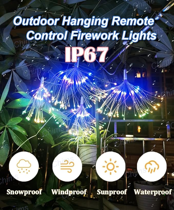 4 Pack Star Firework LED Light Tree Lights Hanging Fairy Light with Remote Colorful RGB Lighting Star Sphere Lights Decoration Lights for Bedroom Patio Tree Outdoor Party Christmas Decor Bar
