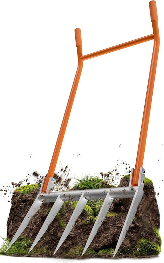 VASALAID Broadfork 5-Tine Broadforks for Gardening Ergonomic U-Shaped Design Heavy Duty Garden Fork for Gardening Cultivating Farm Garden Digging Crushing Aerate Soil