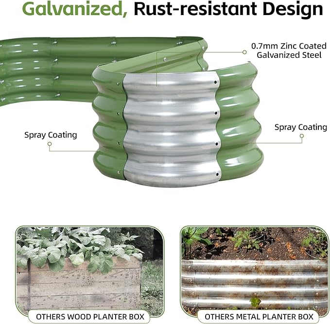 3-in-1 Modular Raised Garden Bed Kit - Adjustable Sizes (4x2x1ft, 3x3x1ft, 5x1x1ft) - Heavy-Duty Galvanized Steel Planter Box with Bracing Rods & Gloves for Vegetables, Fruits, Flowers