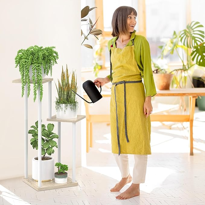 3 Tier Plant Stand Indoor Outdoor, Metal Wood Tiered Corner Plant Stands Pot Holder, Wood Flower Shelf Display Rack for Living Room Bedroom Balcony Garden Patio, White (3 tier)