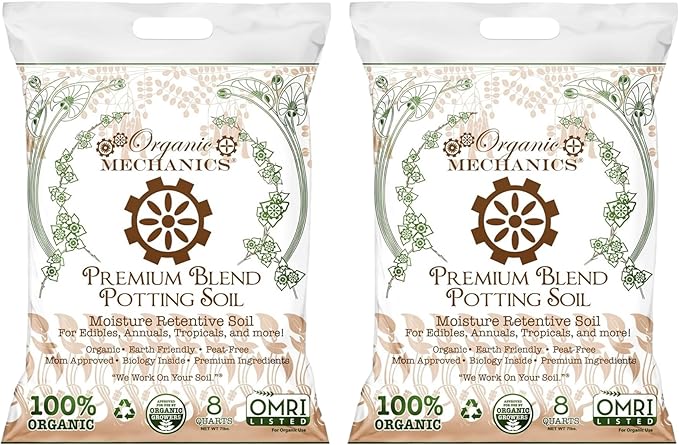 Premium Blend Potting Soil, 8 Quarts (Pack of 2) – Moisture Retentive with Compost, Aged Pine Bark, Worm Castings, and Perlite for Containers, Transplanting & More – Peat-Free