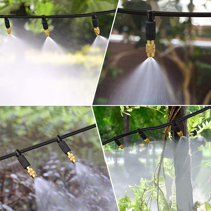 Kalolary Irrigation Nozzle Adjustable Copper Atomizing Nozzle Connect 4/7 Hose Tube Micro Nozzle Drip Irrigation Sprayer Garden Cooling Irrigation Equipment with 3-Way Drip Irrigation Connector