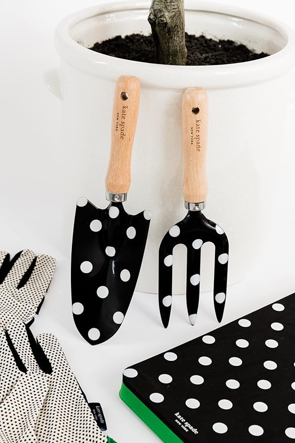 Kate Spade New York 2 Piece Gardening Hand Tools, Cute Garden Tool Set Includes Hand Rake and Trowel, Picture Dot