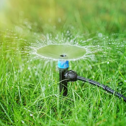 50pcs Drip Emitters Fan Shape with Stake for 1/4" Irrigation Tubing, Adjustable 360 Degree Water Flow Irrigation Vortex Sprayer On 5" Stake Garden Irrigation Dripper for Watering System