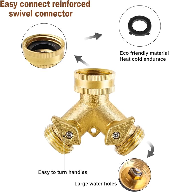 Heavy Duty Garden Faucet Splitter Hose Splitter (2-Way Brass)