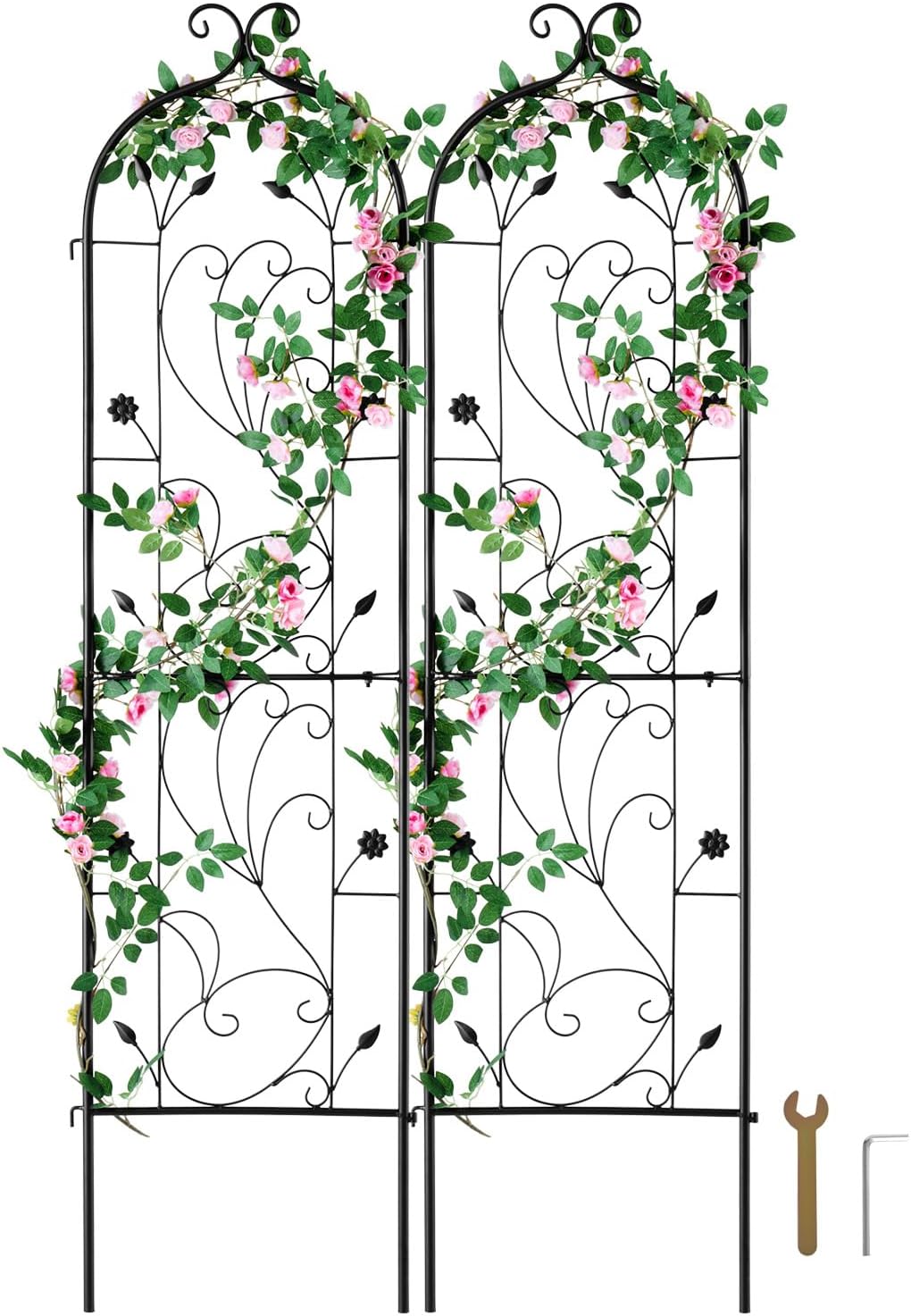 VEVOR Garden Trellis for Climbing Plants, 60 x 15 in, 2 Packs Rustproof Metal Garden Flower Trellis, Outdoor Climbing Rose Trellis Cucumbers Support, Decorative Clematis Trellis for Courtyards Lawns