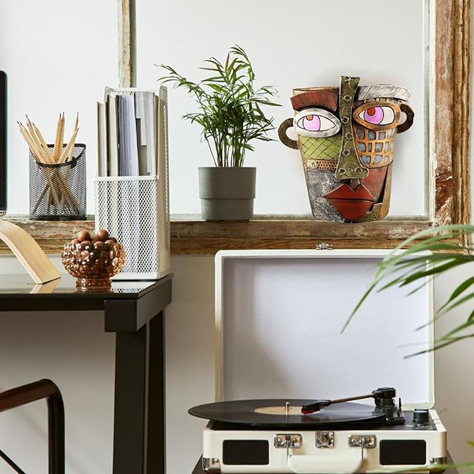 TOZLU Picasso Brutalist Abstract Beauty Face Flower Pot Ornaments Abstract Face Flower Pots Abstract Head Planter Pots Container Colorful Face Art Abstract Resin Flower Pot (Retro Big)