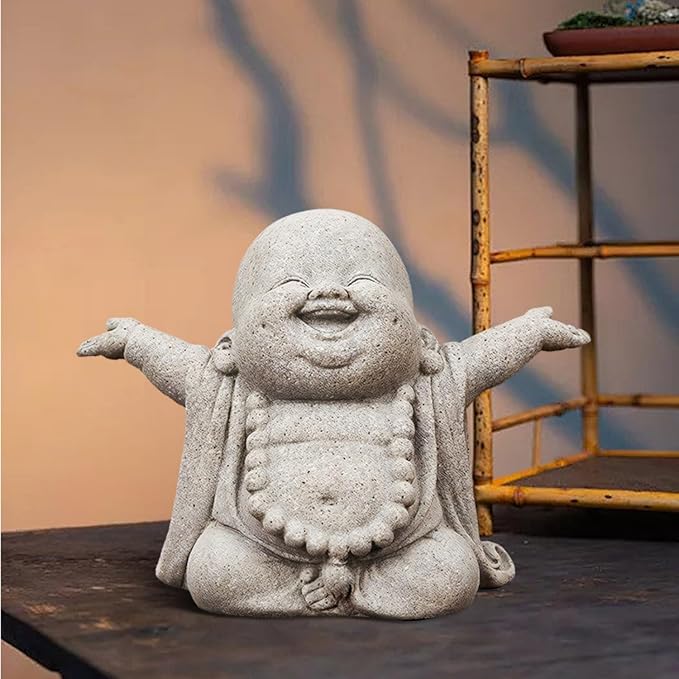 OwMell Japanese Jizo Monk Statue Praying, Buddha Jizo Statue Figurine Memorial Statue Aquarium Decoration for Garden Outdoor Ornament 2.6" - Laughing Buddha