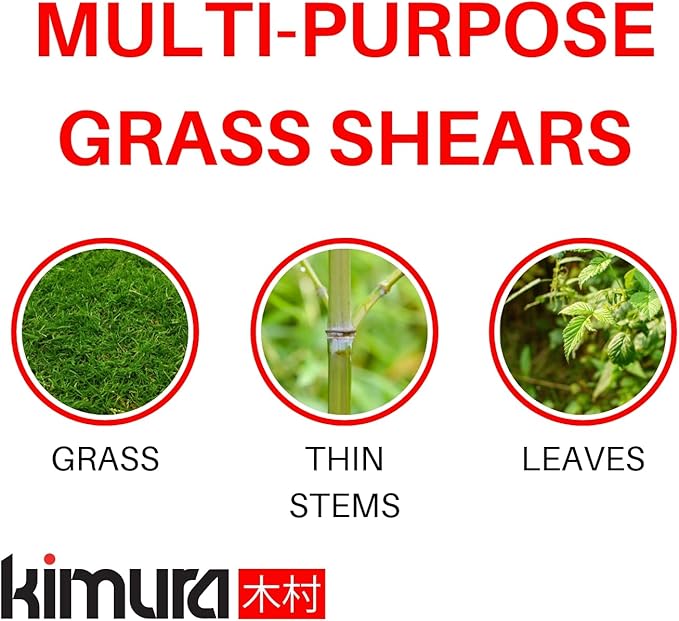 Kimura® Pro Grass Shears - Premium Lawn Shears with 360° Rotating Head, Japanese SK5 Steel Blades, Lightweight, Ergonomic TPR Coated Handles, Garden Shears for Edging and Trimming - 15" Grass Clippers