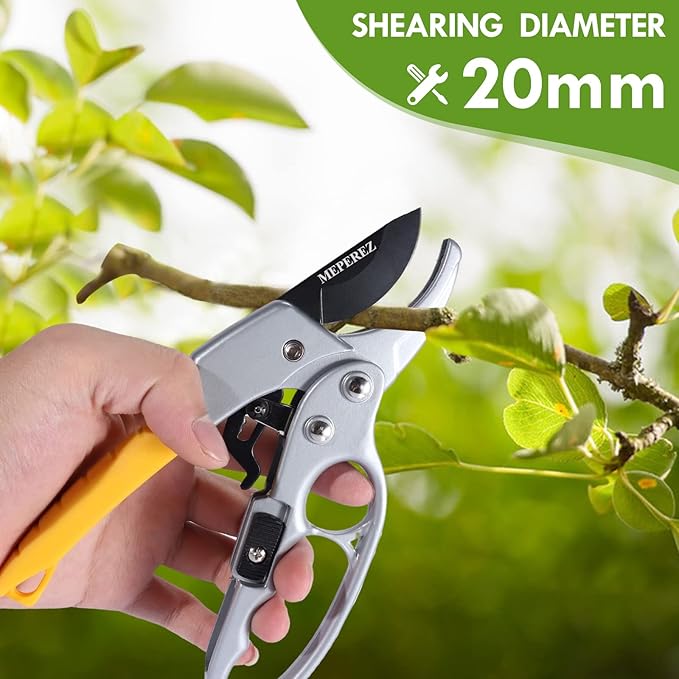 Premium 8 inch garden clippers, 3 Times Easy to Work, Arthritis Weak Hand Snips (2 pack-yellow)