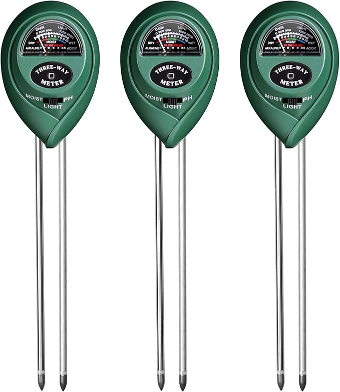 iPower Soil Meter, 3-in-1 Plant Moisture Light PH Tester for Gardening, Farming, Indoor & Outdoor Use, 3 Pack