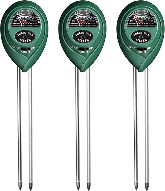 iPower Soil Meter, 3-in-1 Plant Moisture Light PH Tester for Gardening, Farming, Indoor & Outdoor Use, 3 Pack