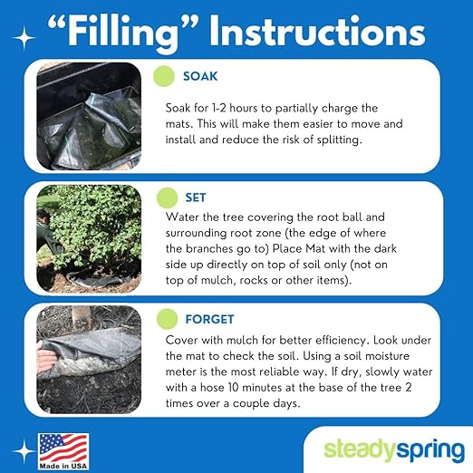SteadySpring® 24" Smart 30+Day Tree Watering Mat - AUTO Refills with RAIN and Slow Releases As Plant Needs - for Root Balls 11" - 15" Dia Slow Release Technology Prevents Over and Under Watering (1)