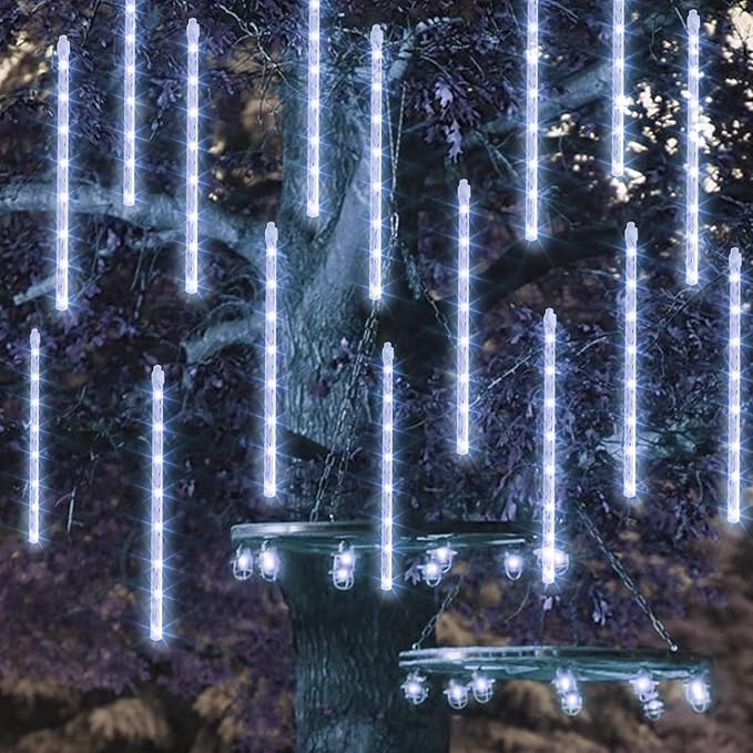 TW SHINE White Christmas Meteor Shower Lights Outdoor, 288LED 12" 8 Tubes Waterproof Christmas Lights Outdoor Plug in, Snow Falling Rain Icicle Xmas Lights Decorations, White