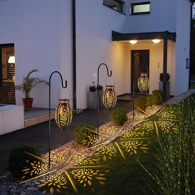 pearlstar 2 Pack Solar Lanterns Hanging Light Outdoor Waterproof Decorative Metal Solar Lamp for Table Garden Yard Patio Pathway,Copper,Birthday Gifts for Women Mom Men,Flower