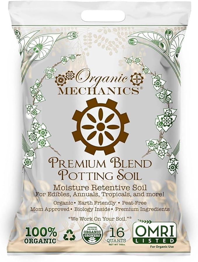 Premium Blend Potting Soil, 16 Quarts – Moisture Retentive with Compost, Aged Pine Bark, Worm Castings, and Perlite for Containers, Transplanting & More – Peat-Free