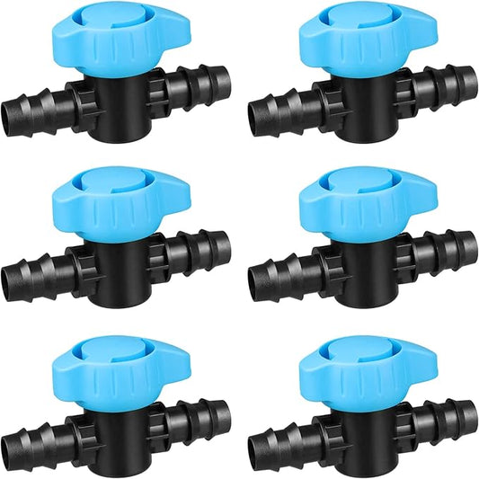 6 Pack Drip Irrigation 1/2 inch Barbed Valve, Drip Line Parts 1/2" Shut Off Valve Fits for 1/2 Inch Drip Irrigation Tubing (.570-.620" ID) for Drip or Sprinkler Systems