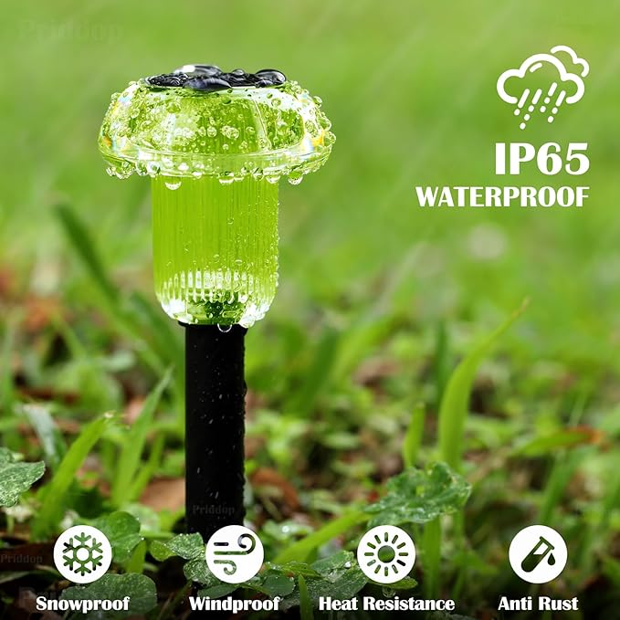 Solar Lights Outdoor Pathway Lights 8 Pack LED Waterproof Green Mushroom Shape for Garden Driveway Walkway Landscape Path Lawn Yard Decor