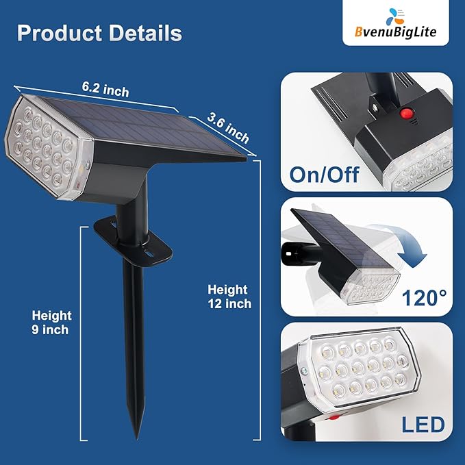 Waterproof Solar Lights Outdoor: IP65 Led Spot Light Decorations for Garden - 3 Lighting Modes Solar Powered for Yard - Dust to Dawn Uplighting Landscape Pathway Drive Patios 6PC Warm