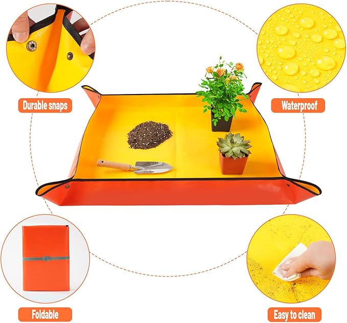 Large Repotting Mat for House Plants Transplanting Portable Potting Tray Waterproof Garden Mat Gardening Gifts for Plant Lovers (Orange 39"X31")