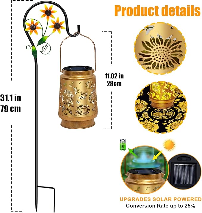 TEDOF Solar Lanterns Outdoor Waterproof,Sunflower Gifts for Women Gifts for Mom Women Grandma Decoration Outside for Yard, Patio,Backyard,Porch