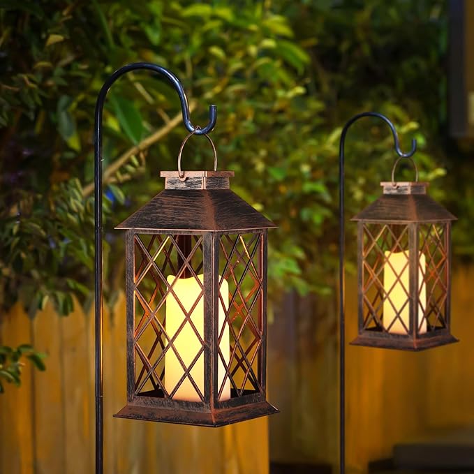Solar Lantern Outdoor Waterproof Garden Decor Hanging Lanterns Birthday Gifts for Women Mom 11" LED Flickering Flameless Candle Christmas Table Lights for Yard, Patio, Porch, Backyard (1 Packs)