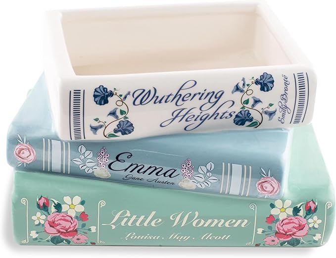 Steel Mill & Co Original Small Book-Shaped Decorative Planter, Ceramic Planter for Home Decor, Cute Bookshelf Decor, Unique Planter for Book Lovers, Classic Titles Bookstack