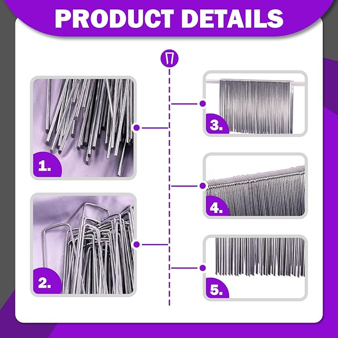 Swpeet 201Pcs U-Shaped Landscape Garden Stakes Staples and Plastic Fixing Gasket with Pick Hook Assortment Kit, Garden Lawn Landscape Staples for Irrigation Hoses, Fixed Fences, Artificial Turf Nails