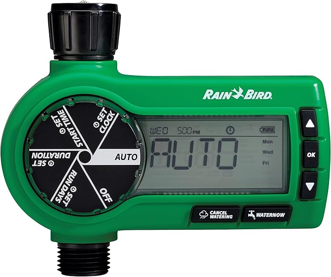 Rain Bird Digital Hose Timer, Drip Irrigation Tubing Adapter and Accessories Bundle