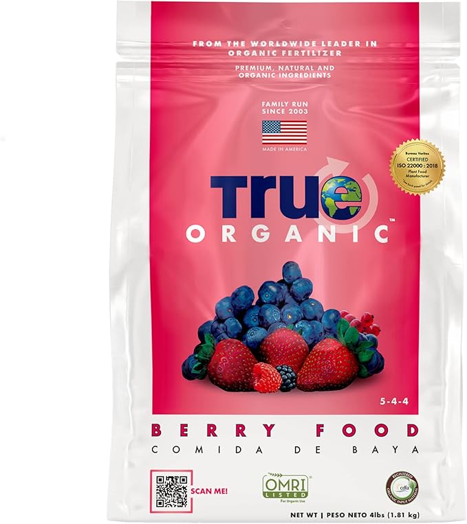 True Organic Berry Food – Organic Fertilizer for Acid-Loving Plants – 4lb Bag Covers 58 Sq. Ft.