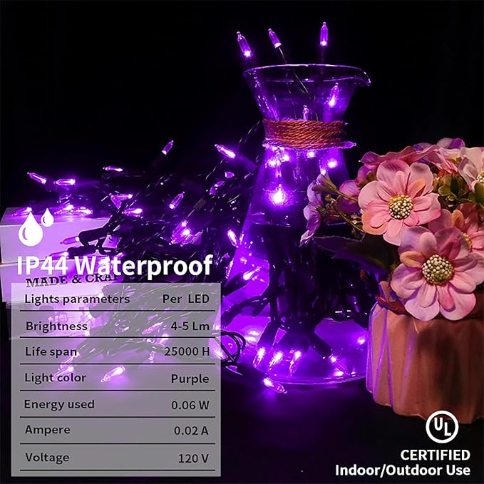 MULTI-SPARKING Purple LED Halloween Lights - 100 Count Purple Christmas String Lights for Tree, Party, Holiday, Indoor and Outdoor Halloween Decorations, 33 Feet Black Wire, UL Certified, Connectable