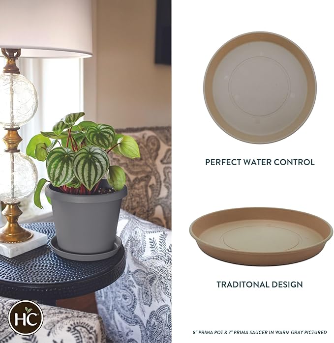 The HC Companies 17.5 Inch Round Prima Plastic Plant Saucer - Indoor Outdoor Plant Trays for Pots - 17.8 Inchx17.8 Inchx2.01 Inch in Sandstone
