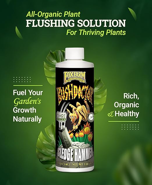 FoxFarm BushDoctor Sledgehammer - Rinse Formula with Yucca Saponin, Clears Fertilizer Buildup, Enhances Root Moisture Absorption - Perfect for Hydroponic and Soil Application (Pint)