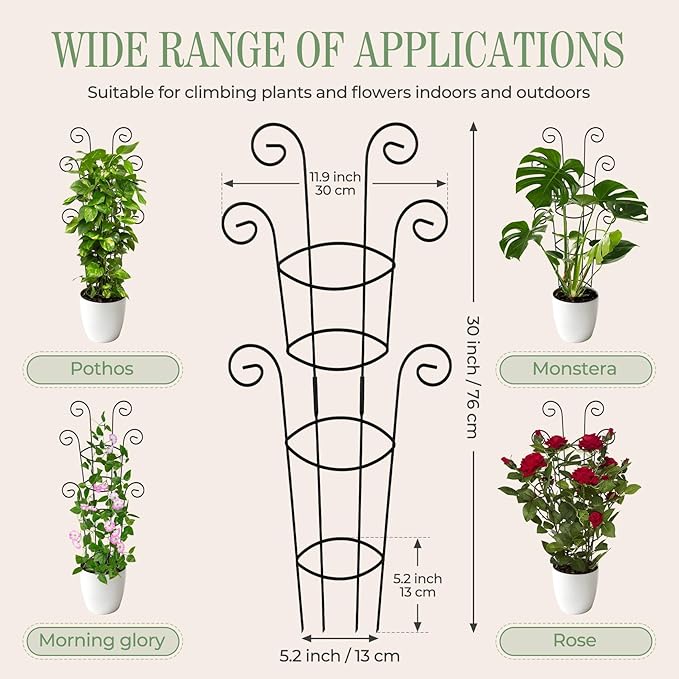 4 Pack 30 Inch Tall Metal Plant Trellis for Climbing Plants Indoor - Rustproof Garden Trellis for Potted Houseplants, Sturdy Support for Ivy, Pothos, Monstera, Hoya & Flower Vines
