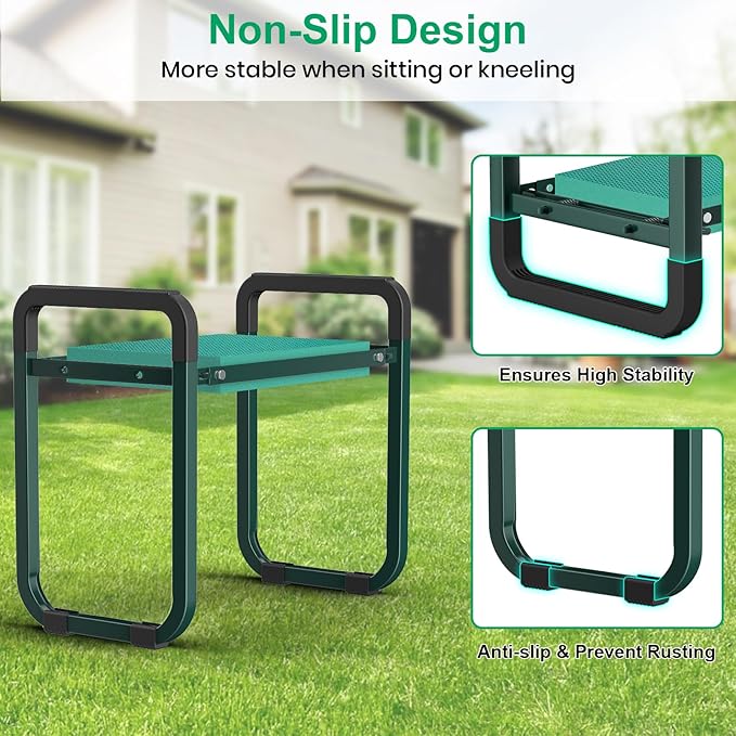 TomCare Garden Kneeler and Seat Upgraded 10.24" Wide Kneeling Pad Garden Bench with 2 Large Tool Bags Heavy Duty Garden Stool Foldable Garden Tools Gardening Gifts for Women Men Seniors Gardeners
