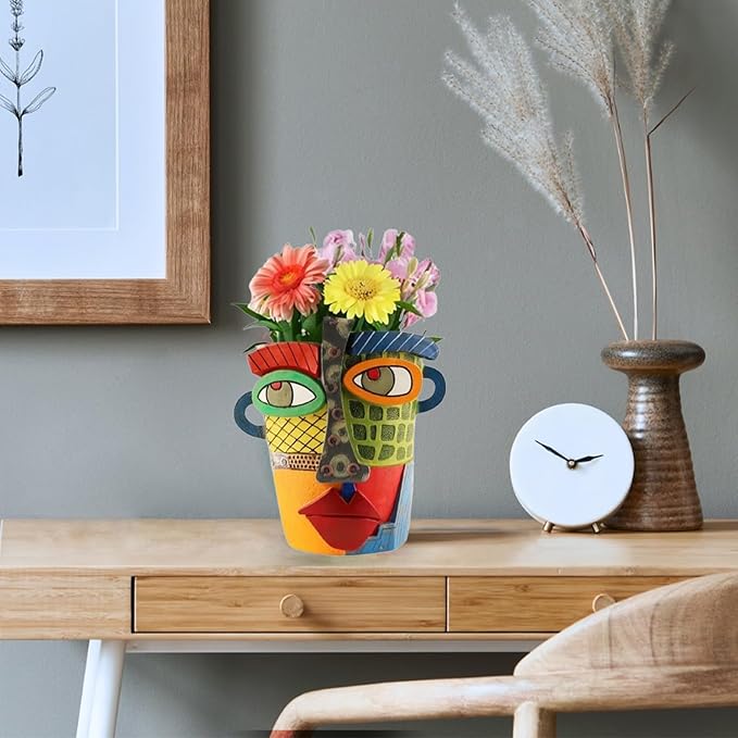 TOZLU Picasso Brutalist Abstract Beauty Flower Pot Ornaments Head Planter Pots Container Colorful Face Art Resin Flower Pot (Modern Big)