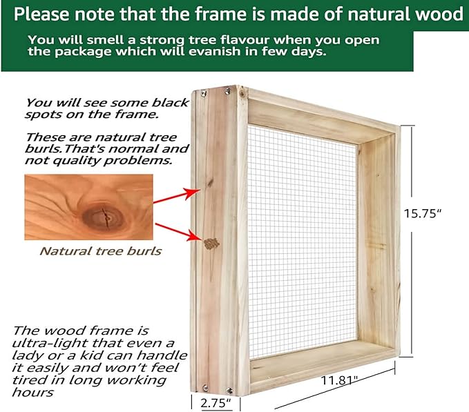Soil Sifter, Dirt Sifter for Gardening, Compost Sifter, Garden Sieve, Light Wood Sifter for Rocks, Screen Sifter Top Soil/Peat Moss/Worm/Leaves/Loam Soil/Sand,Great Garden Tool for Plants & Vegetables