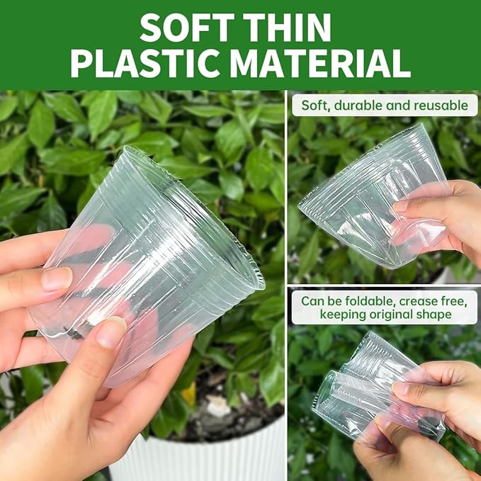 100 Pack 4 Inch Clear Nursery Pots with Mesh Pad for Plants Seeding Starter and Germination, Seed Starting Pots Transparent Soft Plastic Plant Pots with Drainage Holes (100 Pcs 4 Inch)
