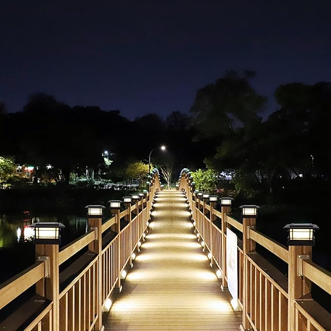 Dynaming 6 Pack Solar Post Lights Outdoor, Solar Powered Fence Post Cap Lights, High Brightness Warm White SMD LED Lighting Decor for Garden Deck Patio, Fit 4x4, 5x5 or 6x6 Vinyl/Wooden Posts