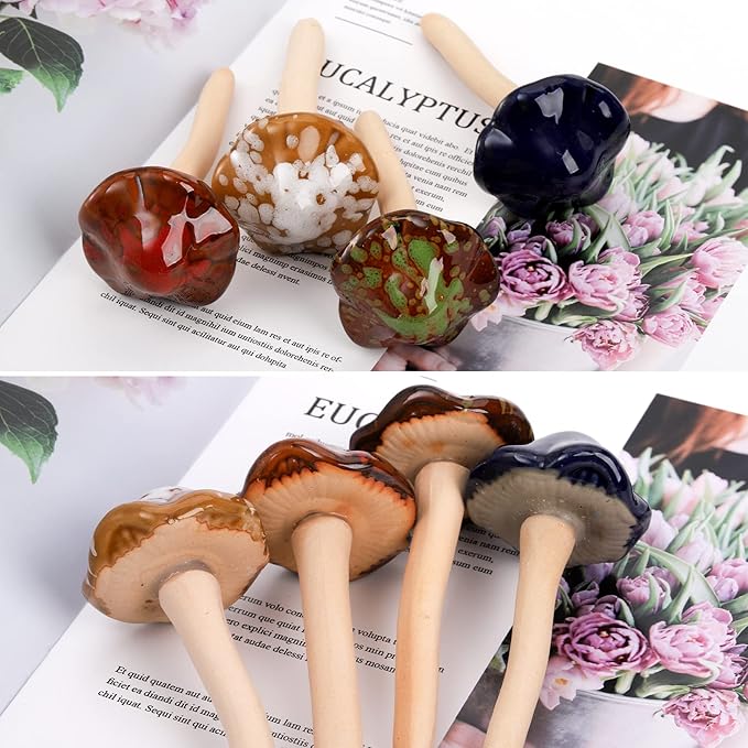 Peohud 12 Pack Ceramic Garden Mushrooms, Lawn Ornament Decor Mushrooms for Fairy Garden, Yard, Indoor, Outdoor, 4.7 Inch