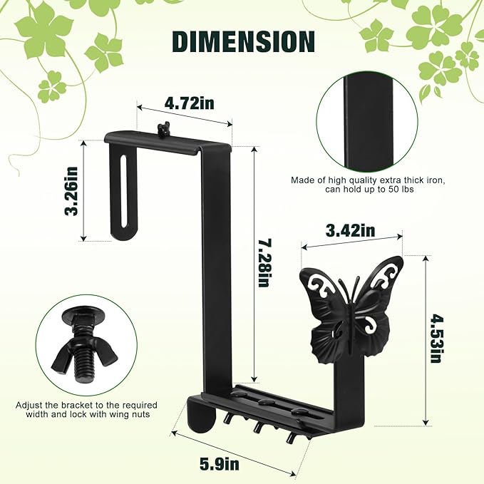 Planter Box Brackets, Adjustable Window Boxes Planters Brackets with Butterfly, Hanging Flower Box Stand Hooks for Deck Railing Pergola Balcony Garden - 6 pack
