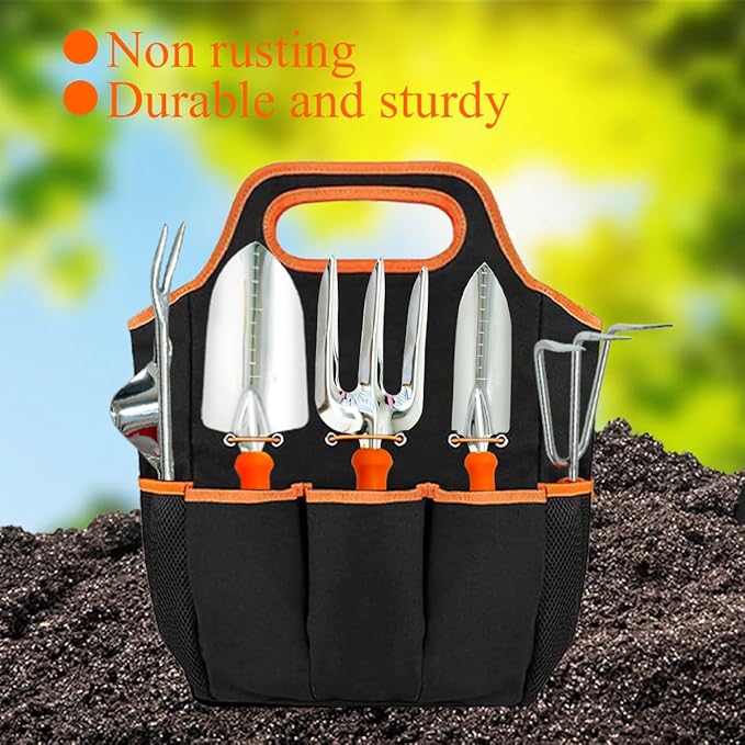 Garden Tools Set 24 Piece, Succulent Tools Set Included, Heavy Duty Stainless Steel Gardening Tools for Gardening,with Ergonomic Handle, with Storage Tote Bag, Ideal Gardening Gifts for Women