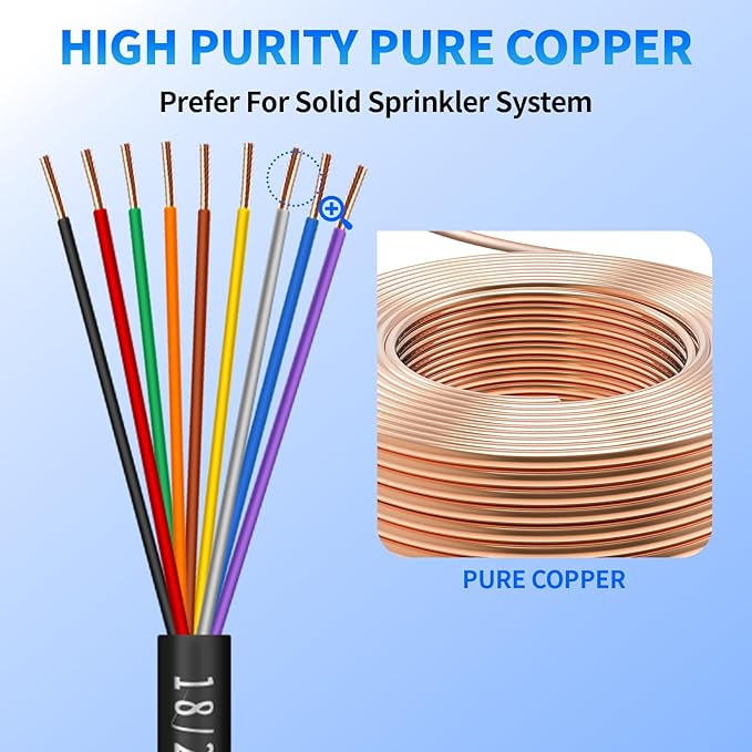18/9 Solid Sprinkler System Wire 150ft, 18 Gauge Irrigation Wires PVC Jacket Sprinkler Cable for Underground Irrigation Valves Field Central Control System